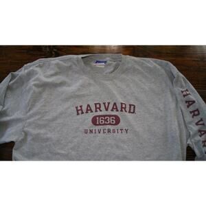 VTG Y2K Harvard University Champion Mens 2XL TShirt Gray Long Sleeve Spell Out
